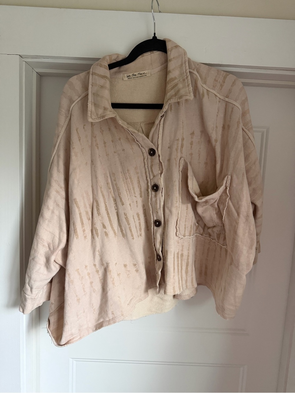 Free People Washed Light Beige Button-Down Oversized Shirt